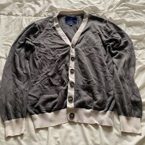 Bluenotes Gray Cardigan with Cream Trim - Button Front Sweater